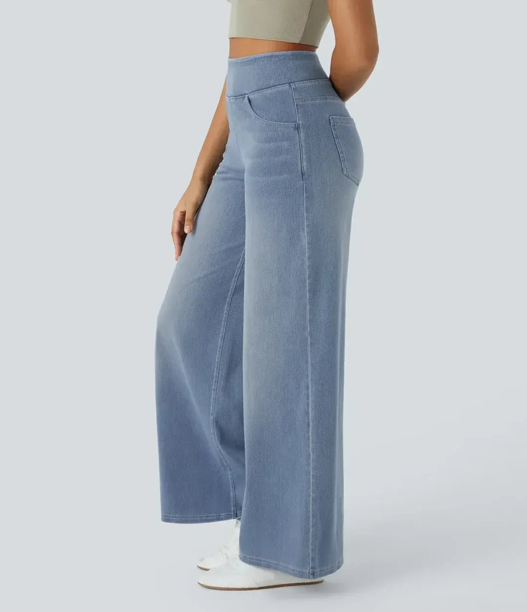 High-Waist Wide-Leg Jeans Pull-On Waistband Comfortable Denim