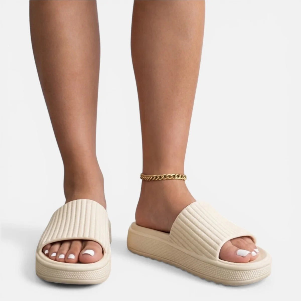 Cushioned Pillow Footbed Slide Sandals Non-Slip Ribbed Design Soft EVA