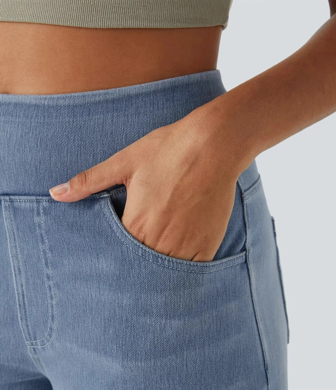 High-Waist Wide-Leg Jeans Pull-On Waistband Comfortable Denim