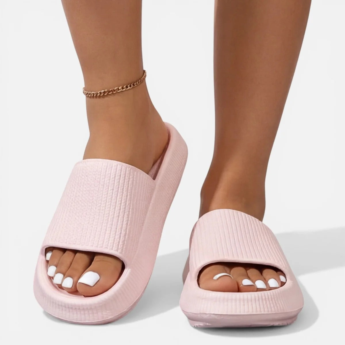 Cushioned Pillow Footbed Slide Sandals Non-Slip Ribbed Design Soft EVA