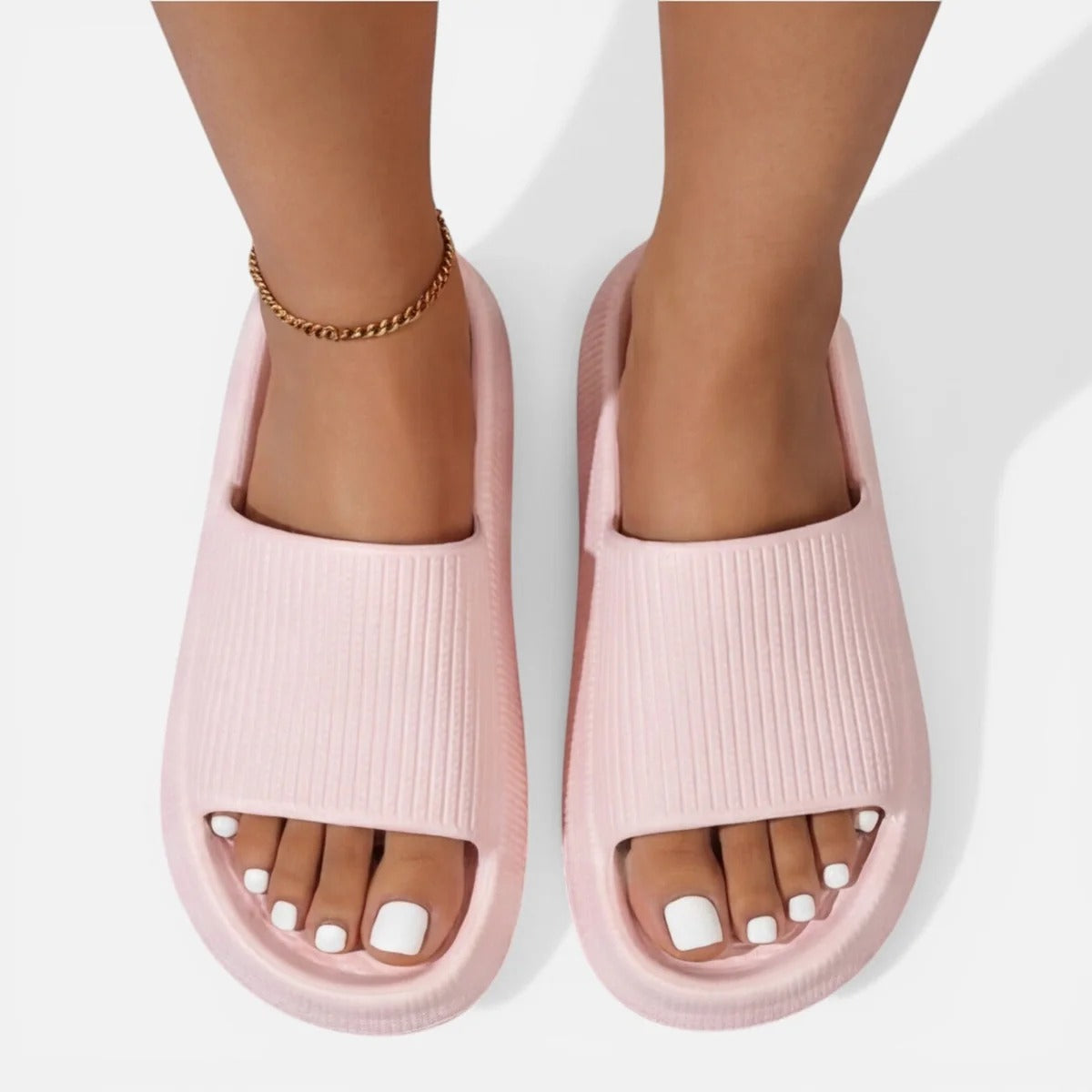 Cushioned Pillow Footbed Slide Sandals Non-Slip Ribbed Design Soft EVA