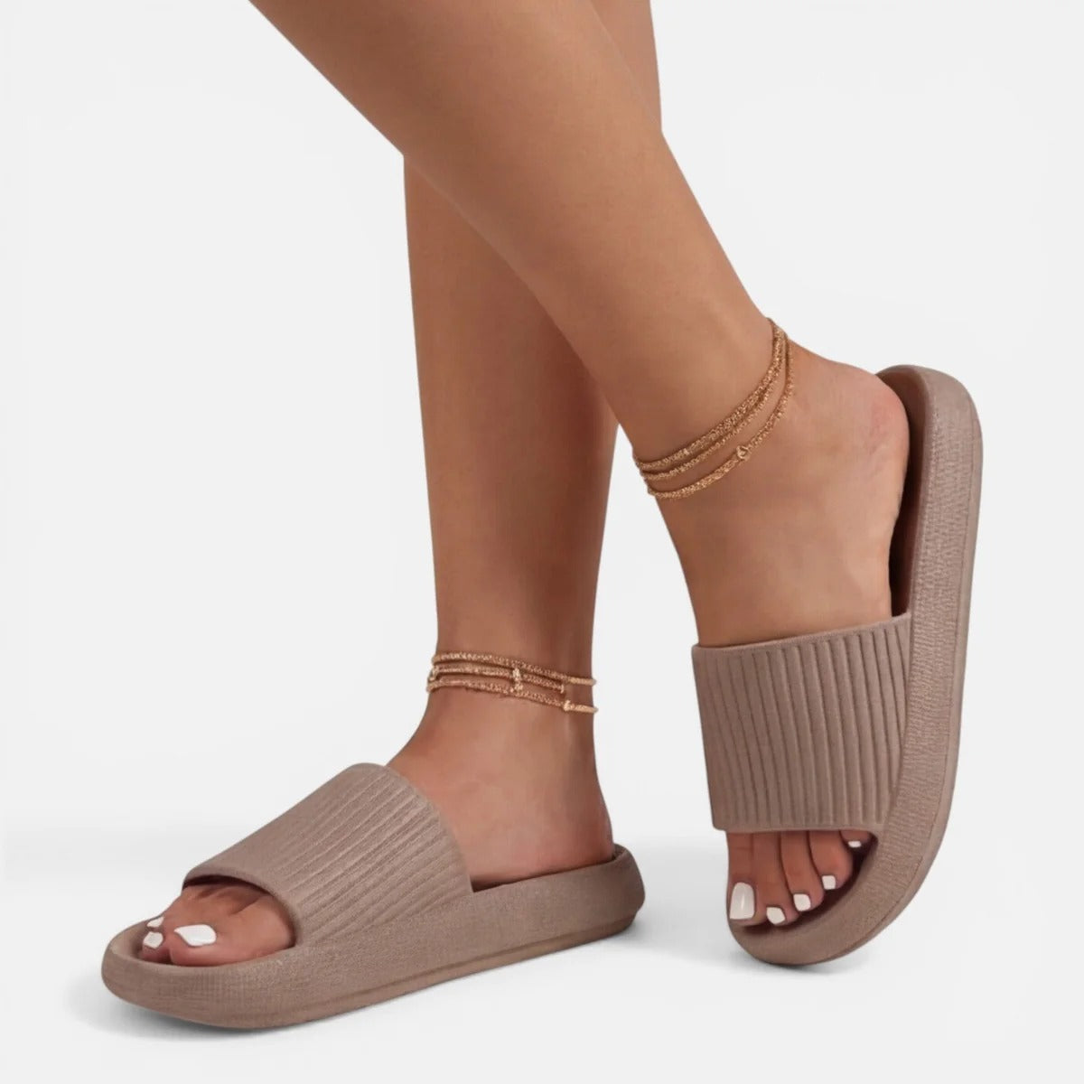 Cushioned Pillow Footbed Slide Sandals Non-Slip Ribbed Design Soft EVA