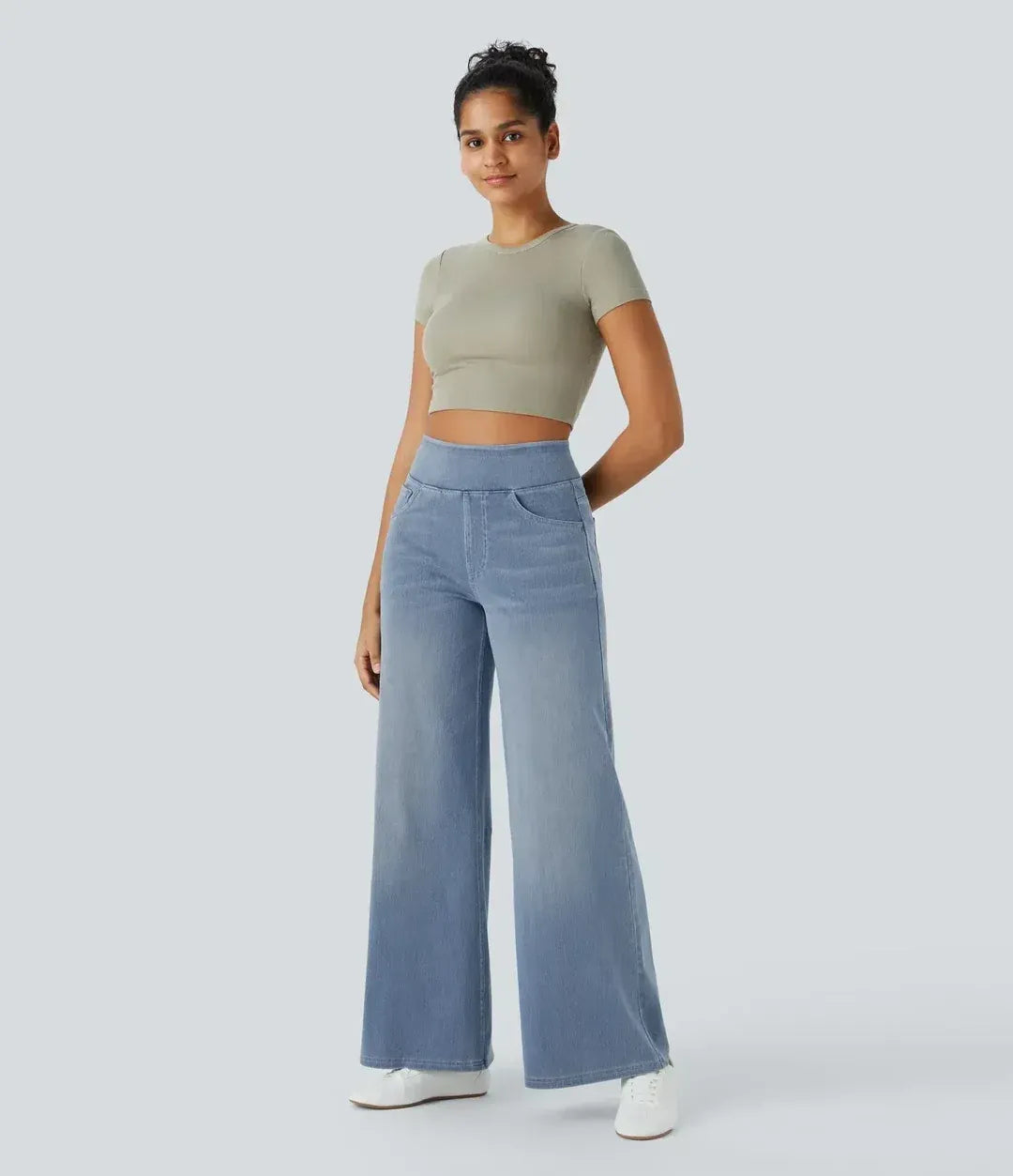High-Waist Wide-Leg Jeans Pull-On Waistband Comfortable Denim