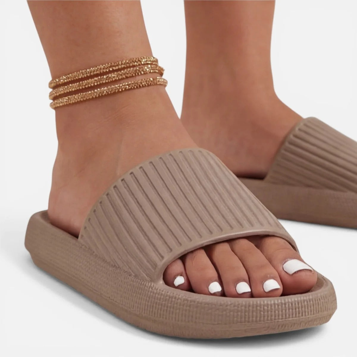 Cushioned Pillow Footbed Slide Sandals Non-Slip Ribbed Design Soft EVA
