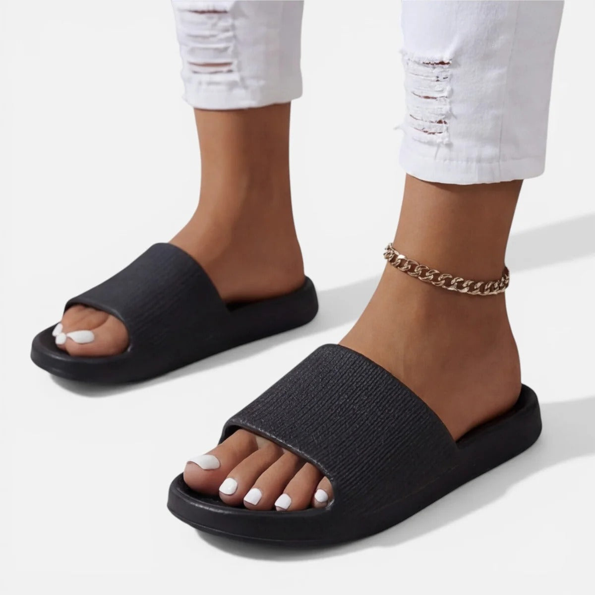 Cushioned Pillow Footbed Slide Sandals Non-Slip Ribbed Design Soft EVA