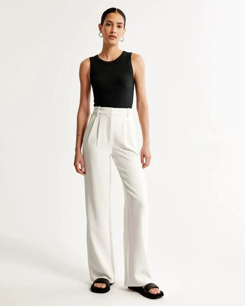 High-Waist Wide-Leg Tailored Trousers Pleated Front