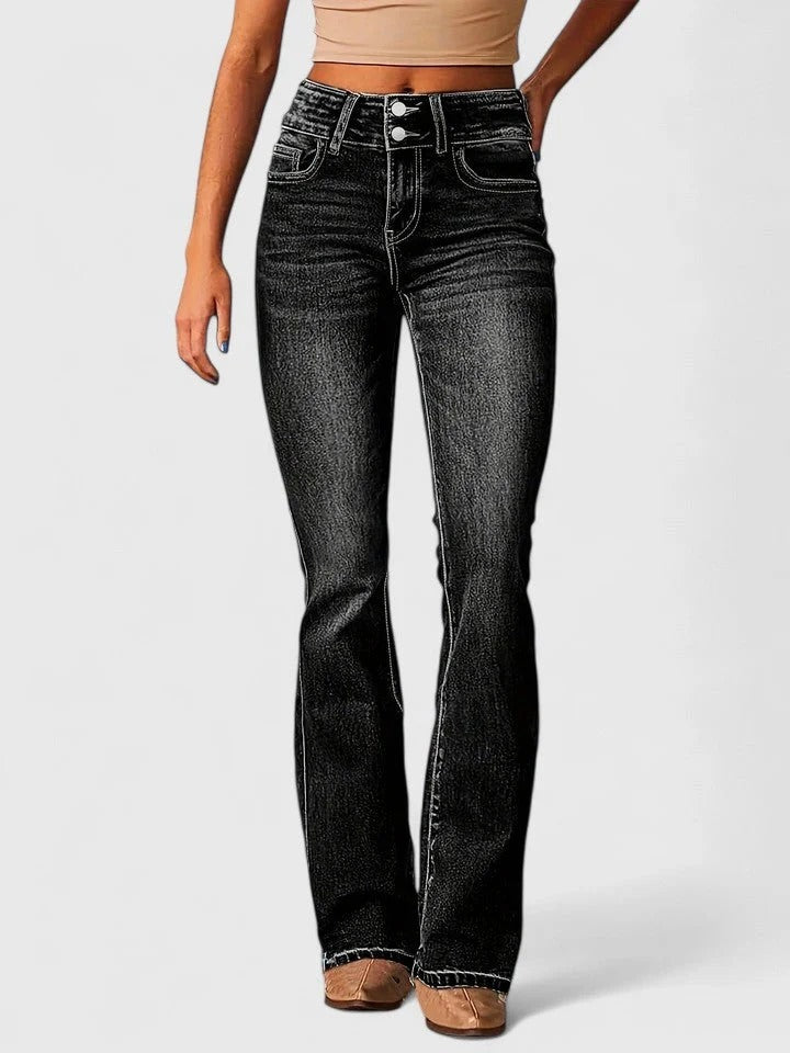 Flared Denim Fitted Waist Elegant Flare