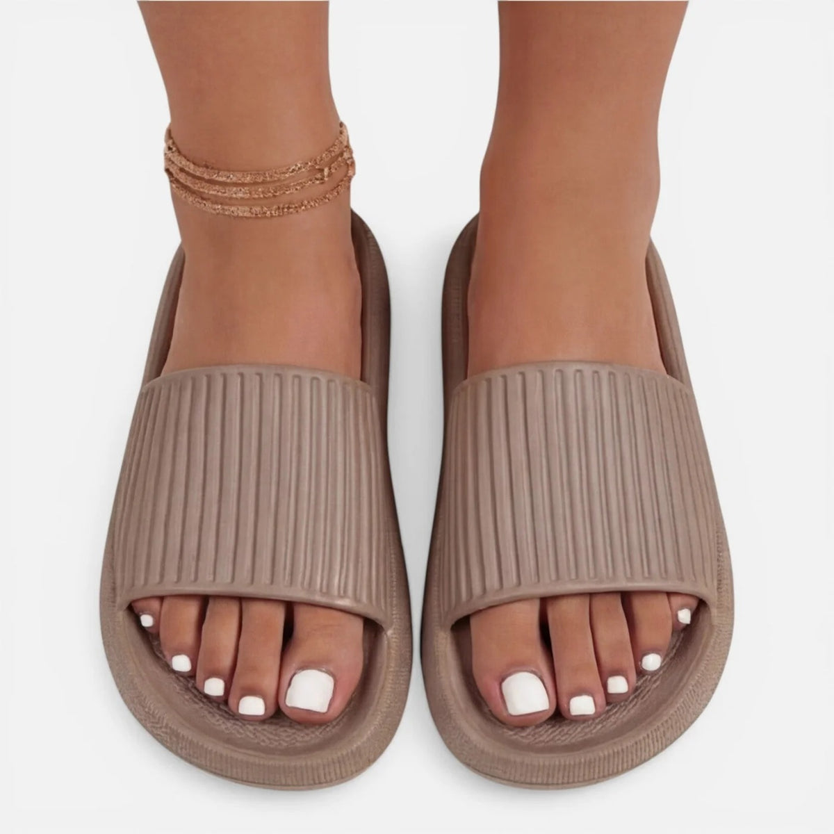 Cushioned Pillow Footbed Slide Sandals Non-Slip Ribbed Design Soft EVA