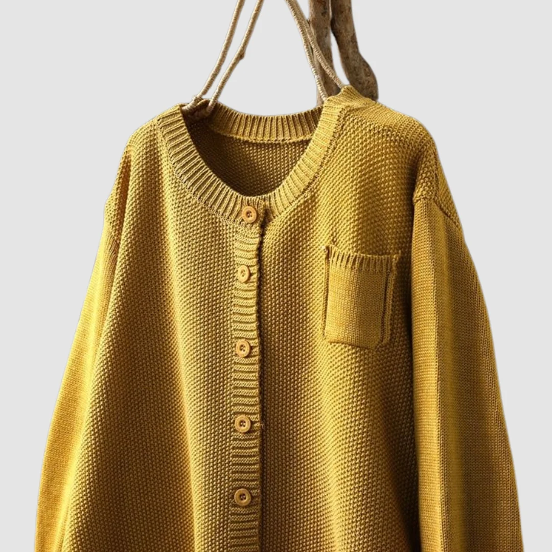 Button-Front Cotton-Blend Cardigan Round Neckline Cosy Fit