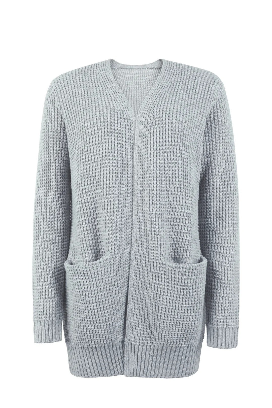 Open Front Waffle-Knit Cardigan Collarless Loose Fit