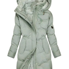 Long Quilted Hooded Coat – Green