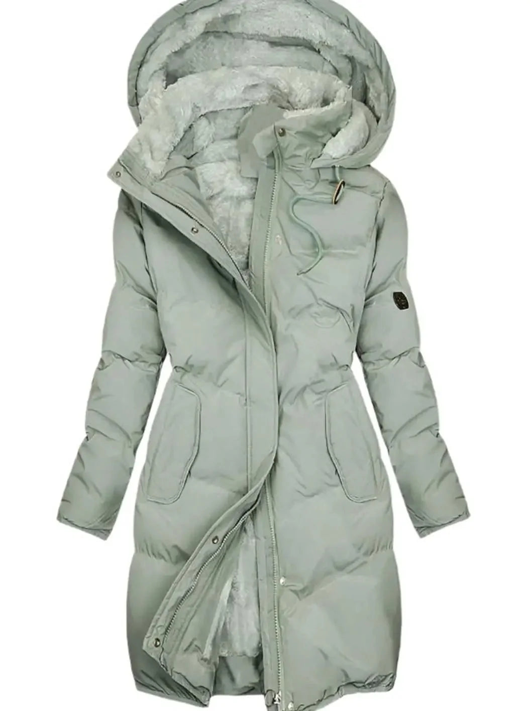 Long Quilted Hooded Coat – Green