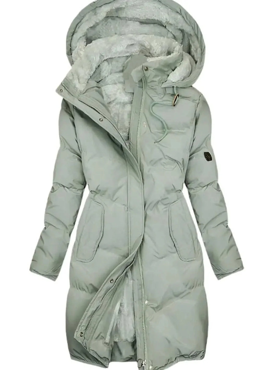 Long Quilted Hooded Coat – Green