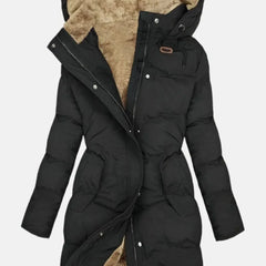 Long Quilted Hooded Coat – Black