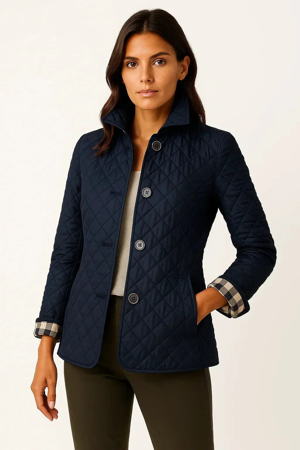Diamond Quilted Jacket – Navy Blue