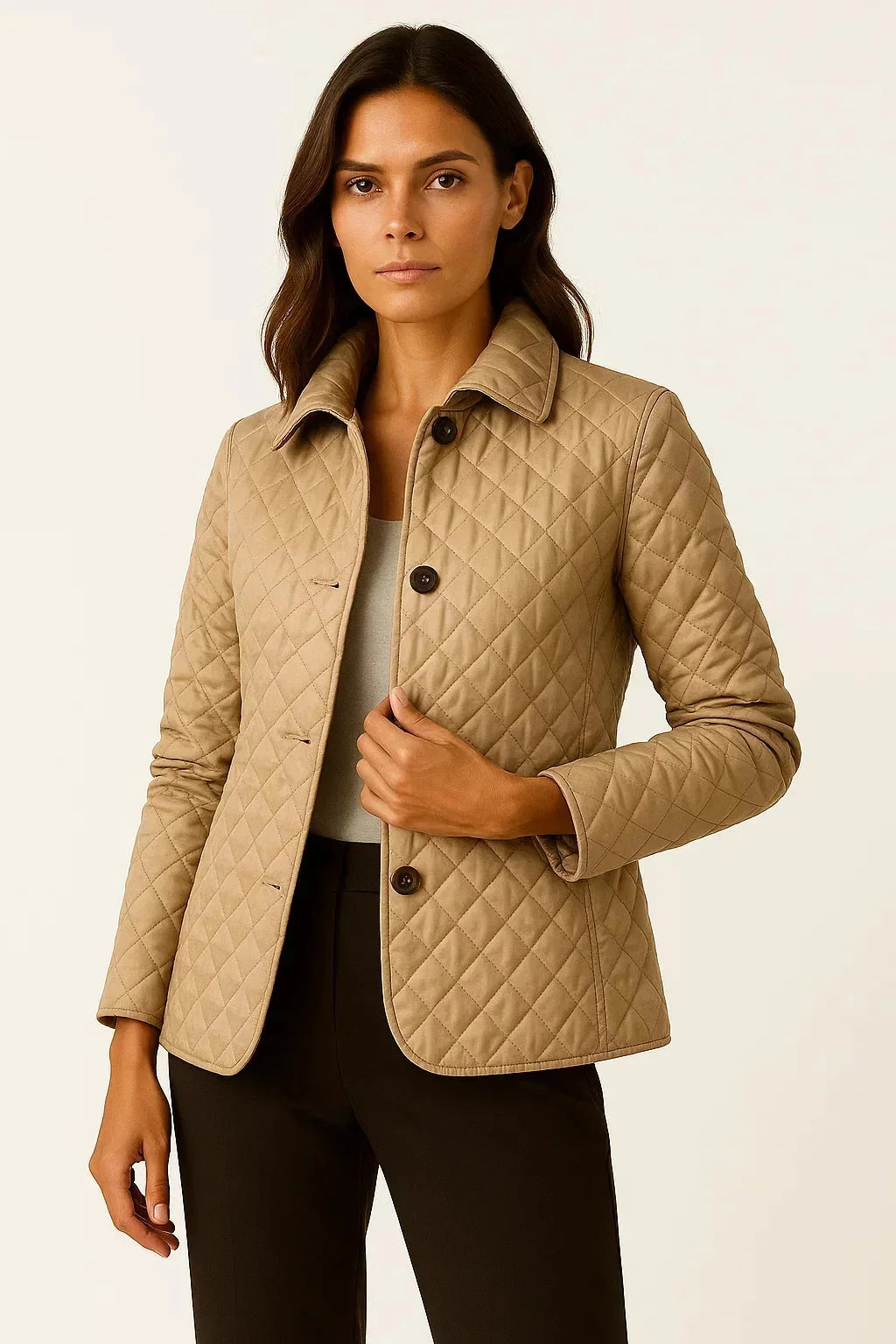 Diamond Quilted Jacket – Beige