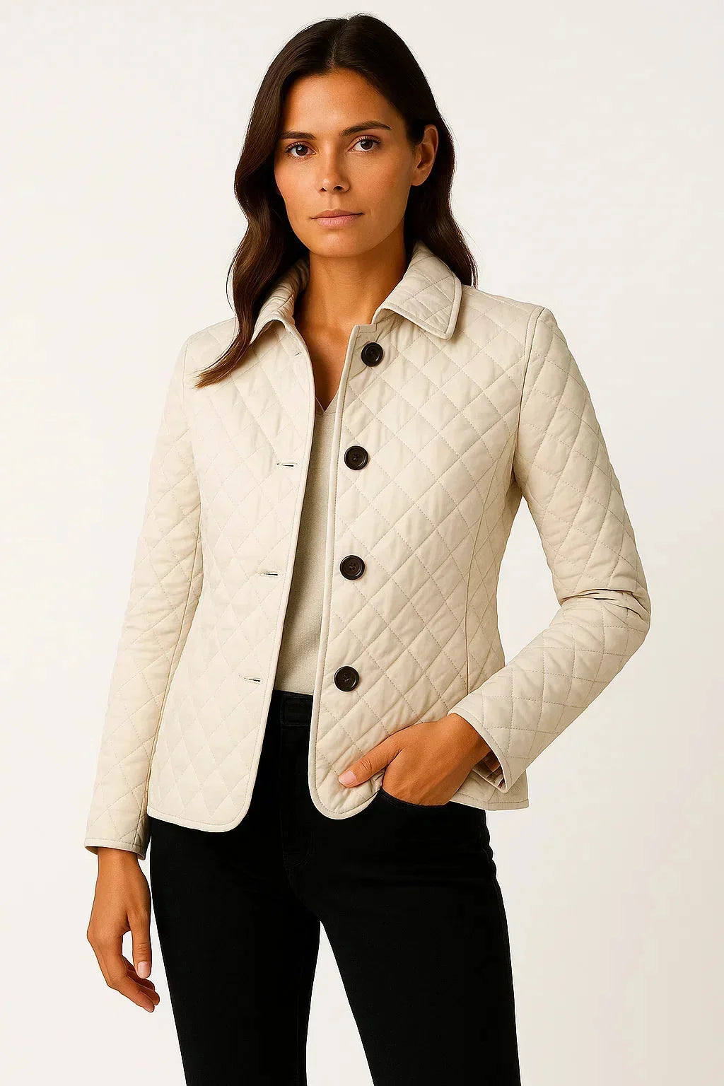 Diamond Quilted Jacket – White