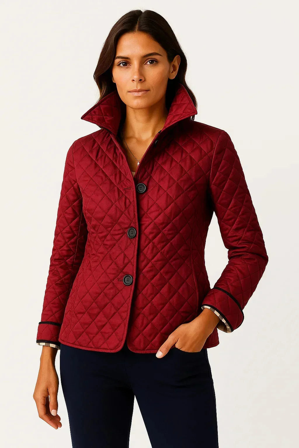 Diamond Quilted Jacket – Burgundy