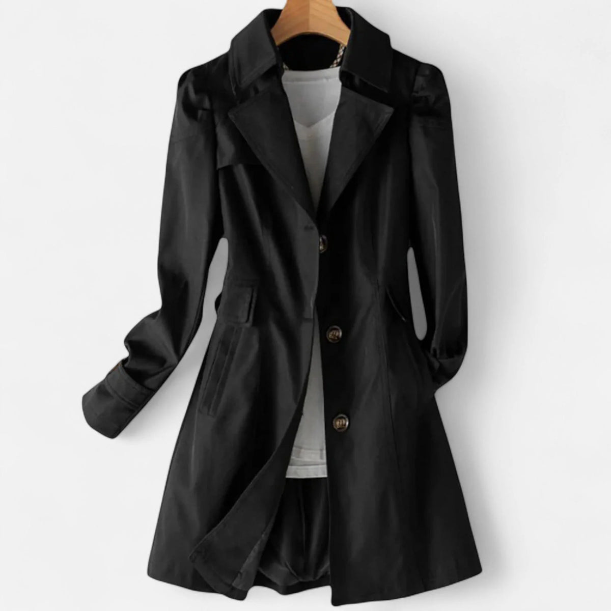 Classic Lapel Trench Coat – Black