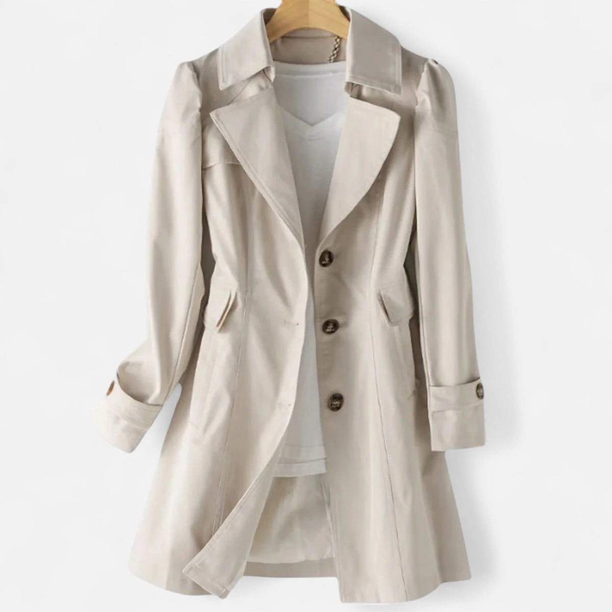 Classic Lapel Trench Coat – Beige