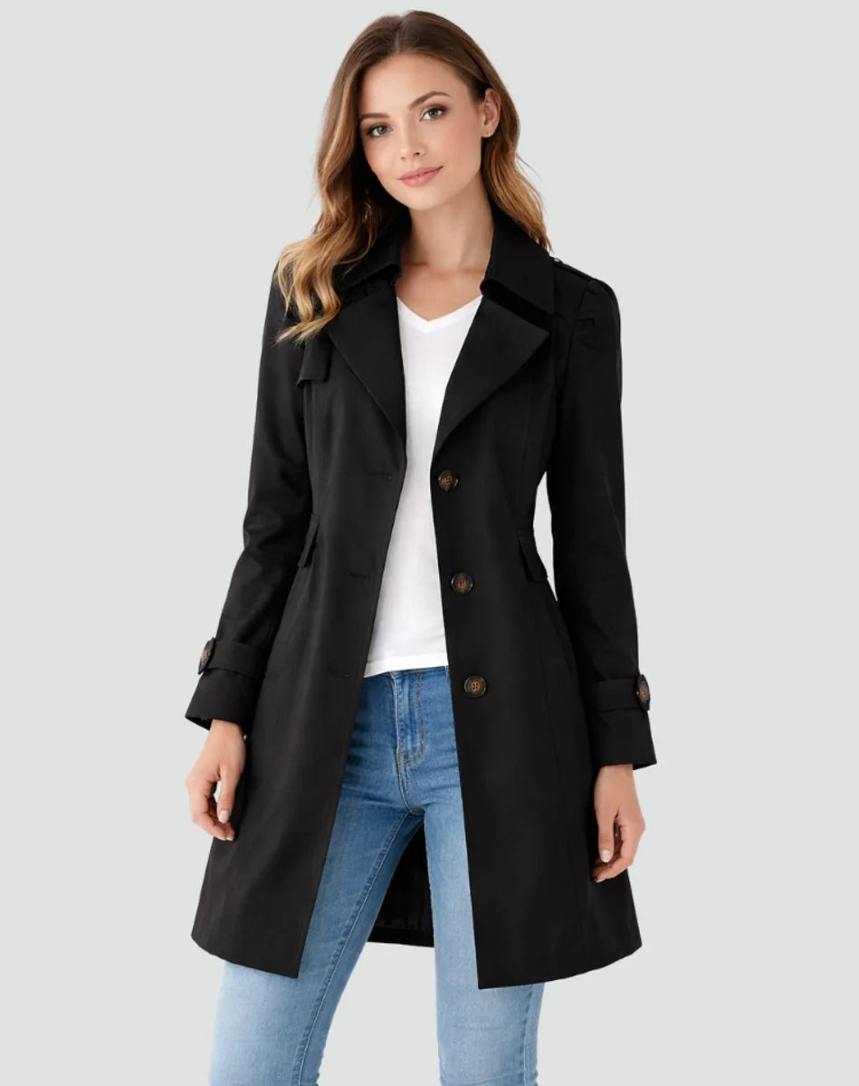 Classic Fitted Trench Coat – Black