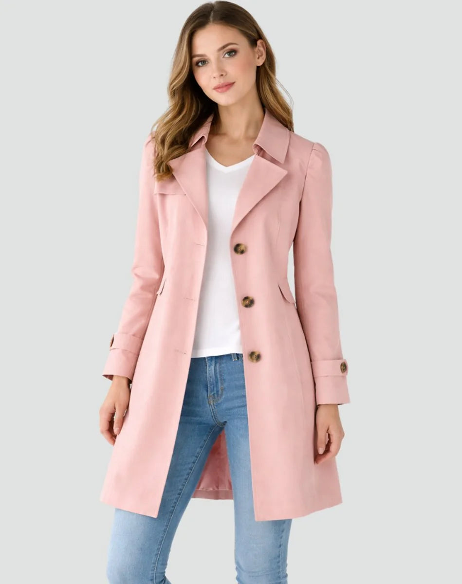 Classic Fitted Trench Coat – Pink