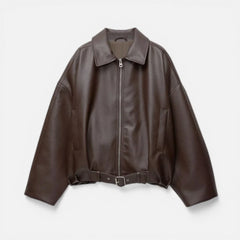 Oversized Faux Leather Bomber – Brown
