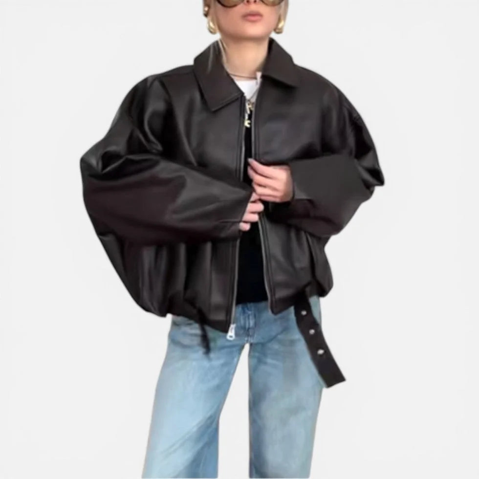 Oversized Faux Leather Bomber