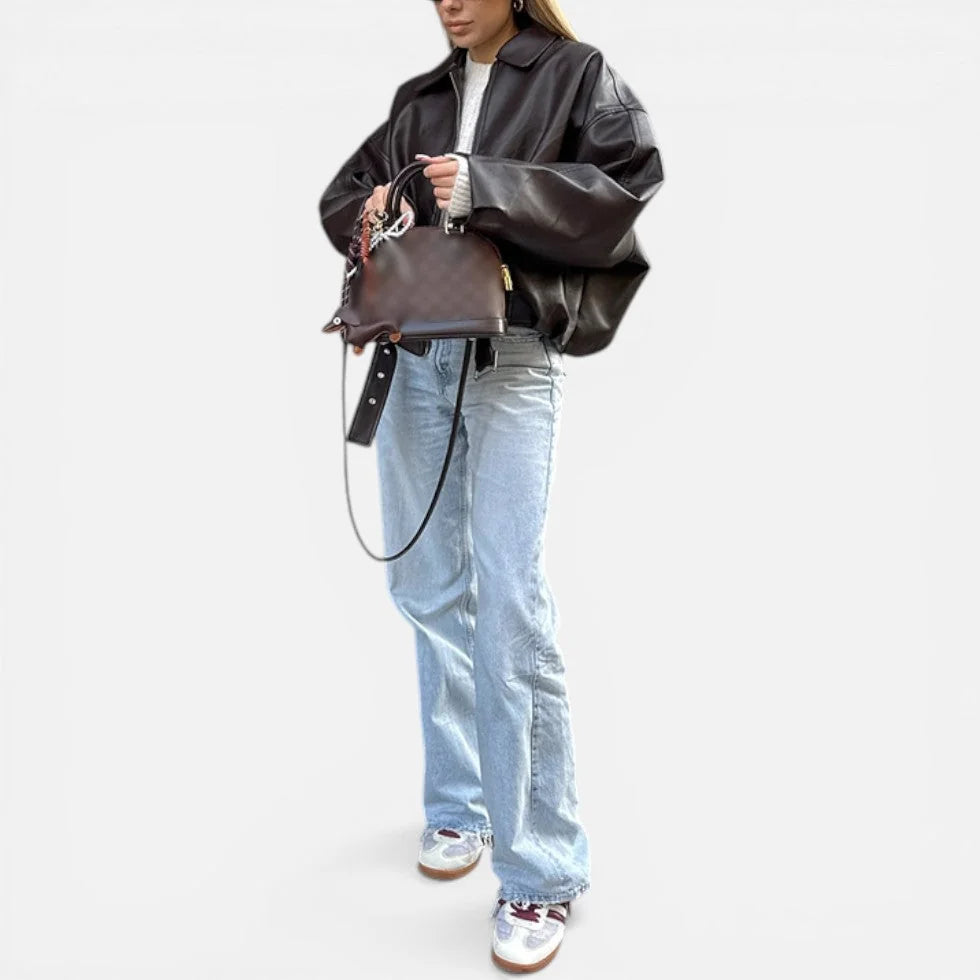 Oversized Faux Leather Bomber