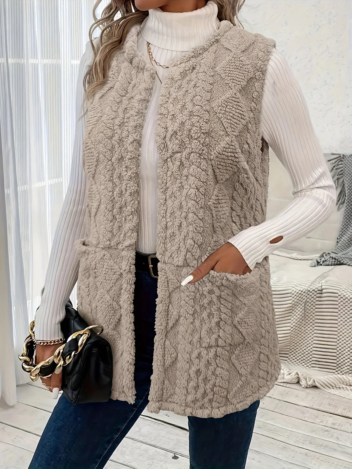 Textured Longline Sleeveless Vest