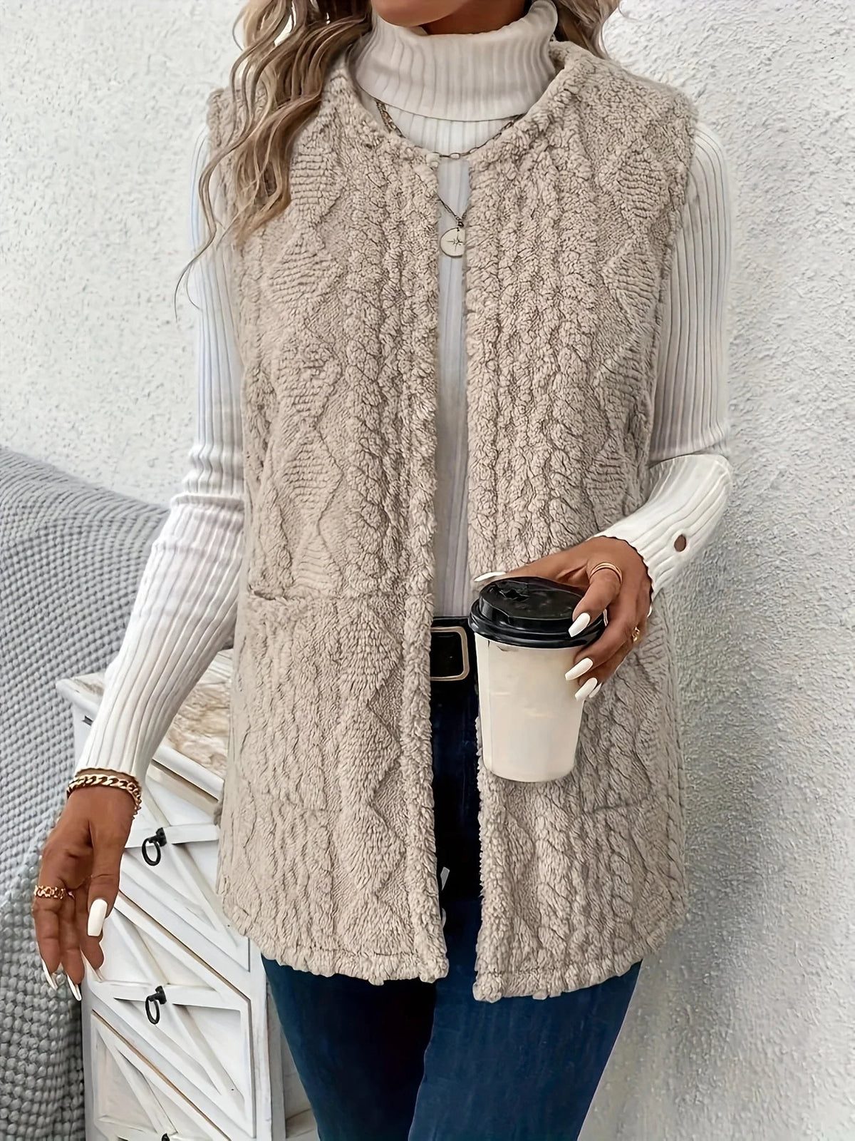 Textured Longline Sleeveless Vest