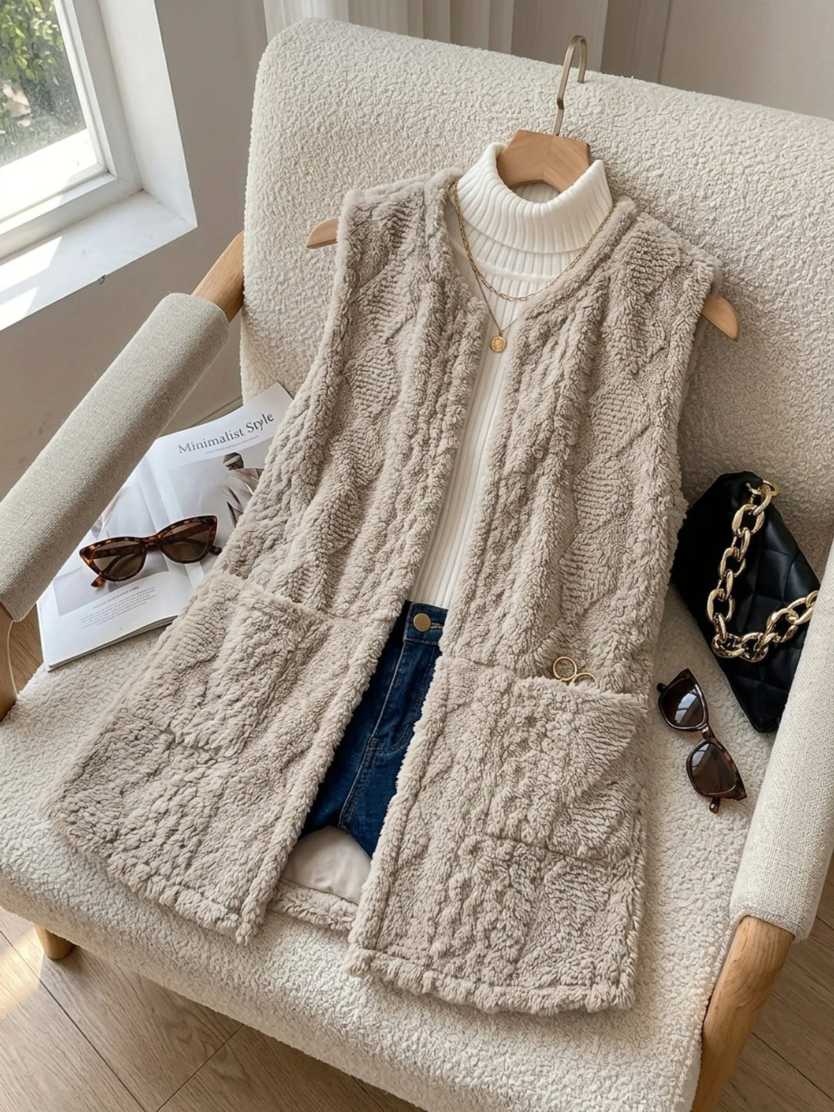Textured Longline Sleeveless Vest
