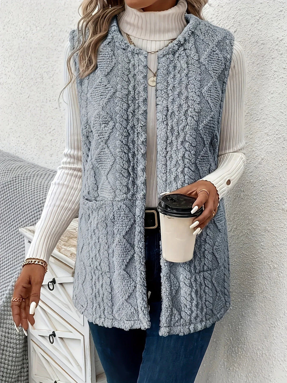 Textured Longline Sleeveless Vest