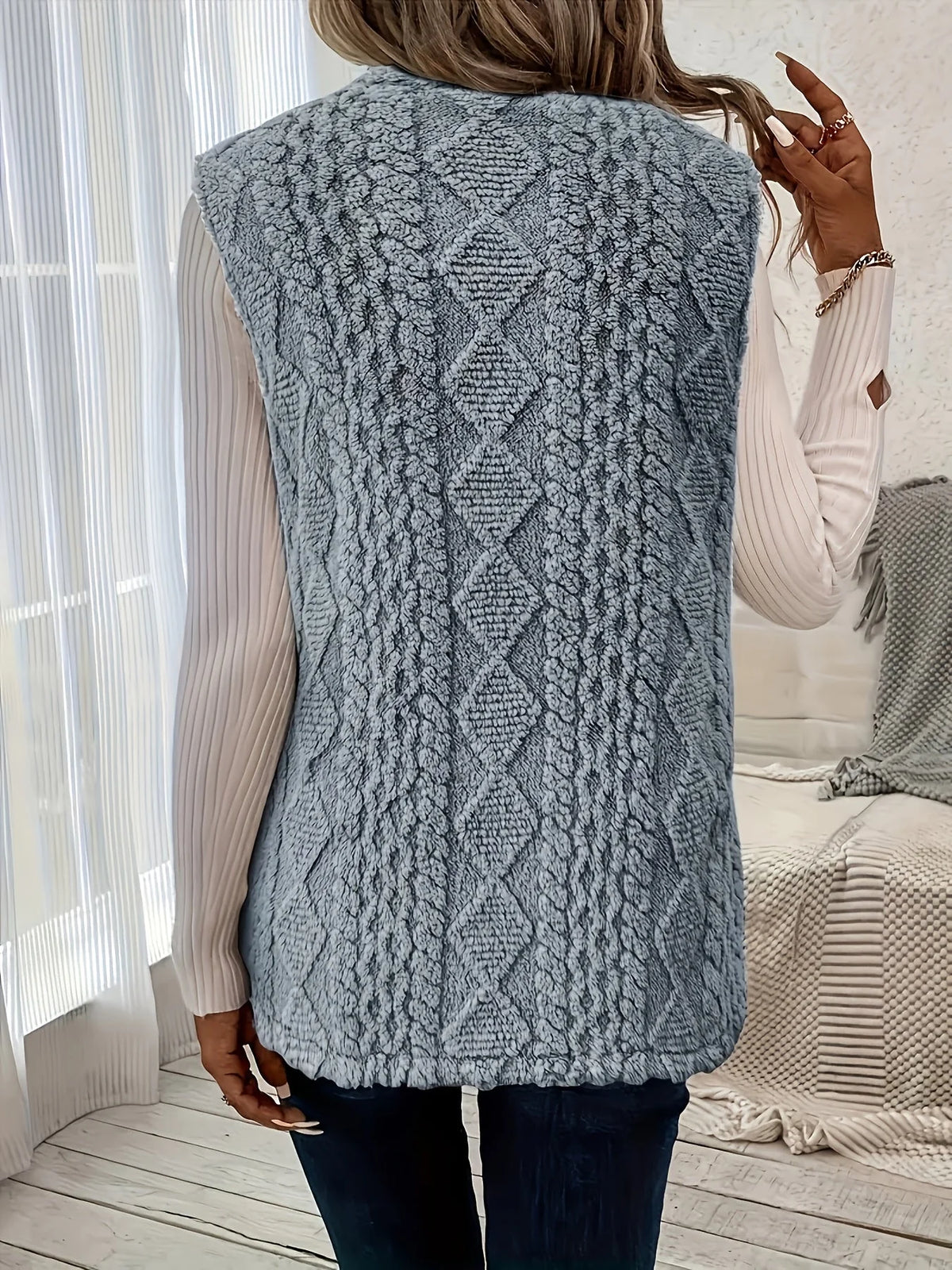 Textured Longline Sleeveless Vest