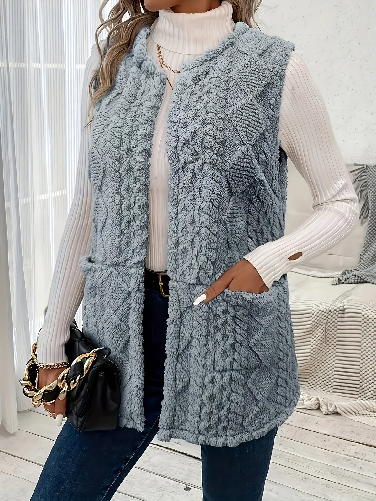 Textured Longline Sleeveless Vest
