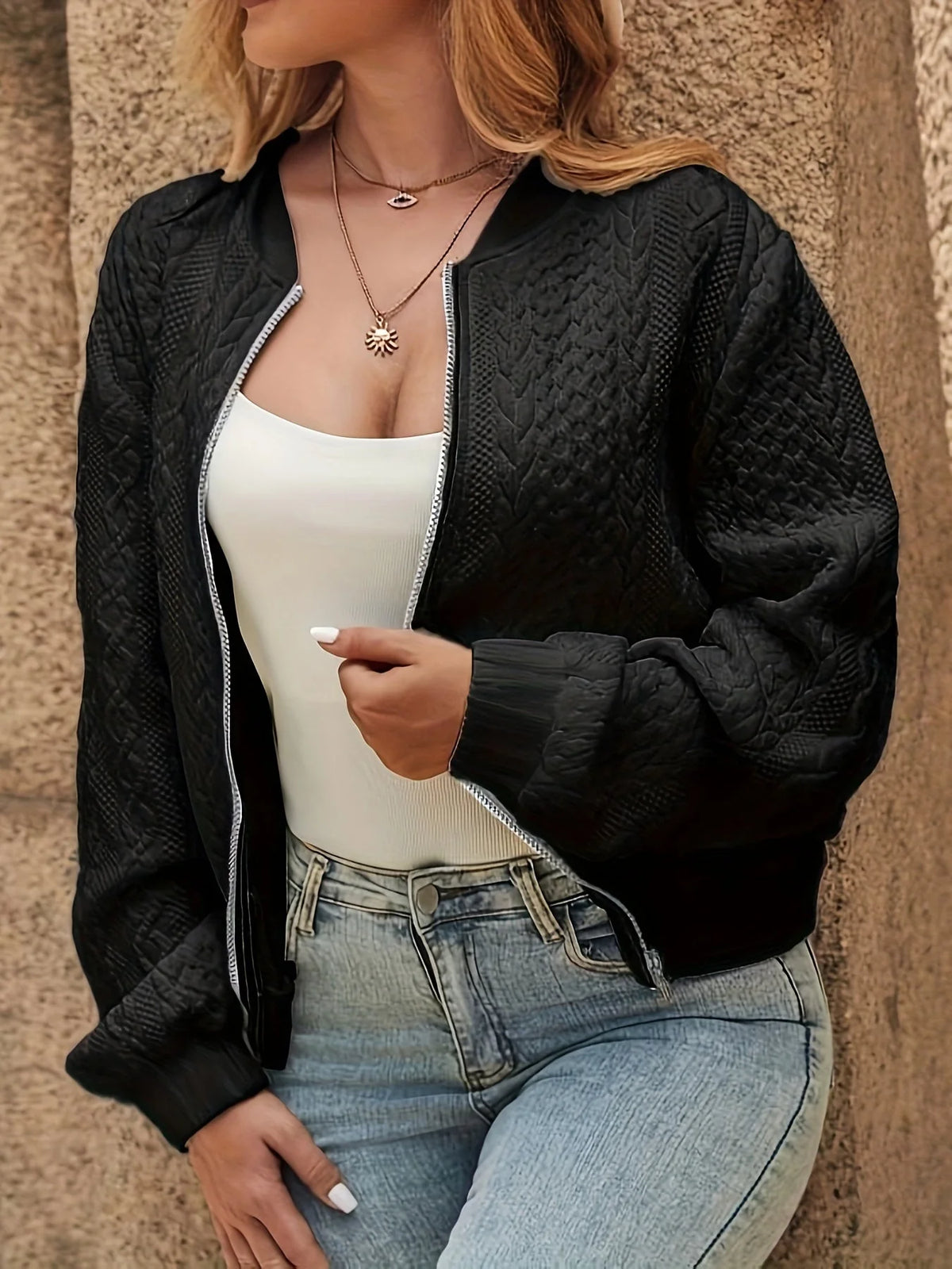 Oversized Jacquard Bomber Jacket
