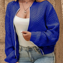 Oversized Jacquard Bomber Jacket – Blue