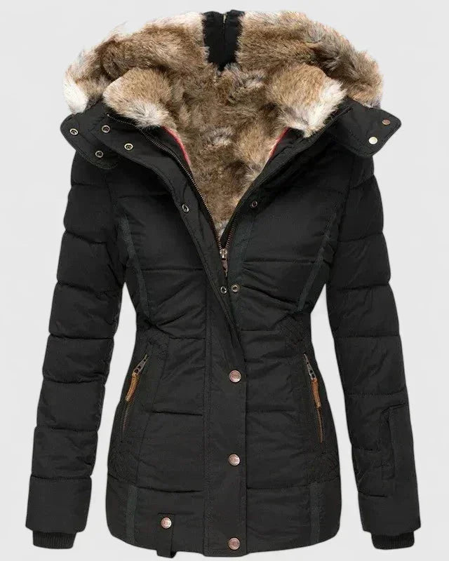Hooded Quilted Winter Coat – Black