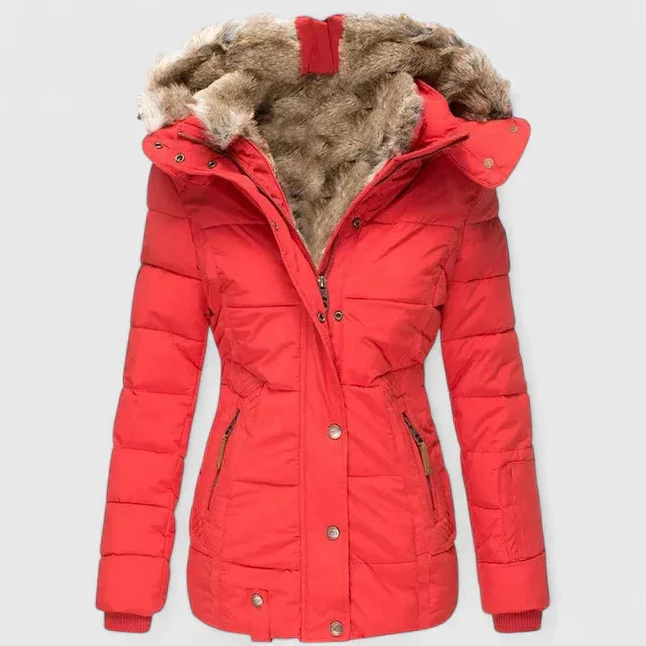 Hooded Quilted Winter Coat – Red