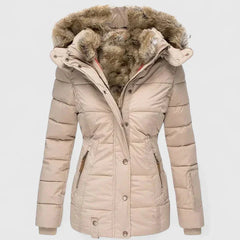 Hooded Quilted Winter Coat – Beige