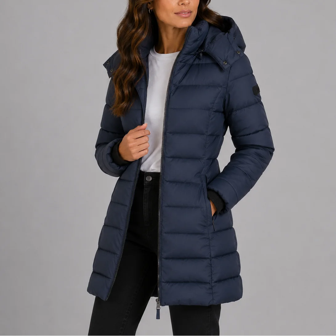 Hooded Quilted Puffer Jacket – Navy