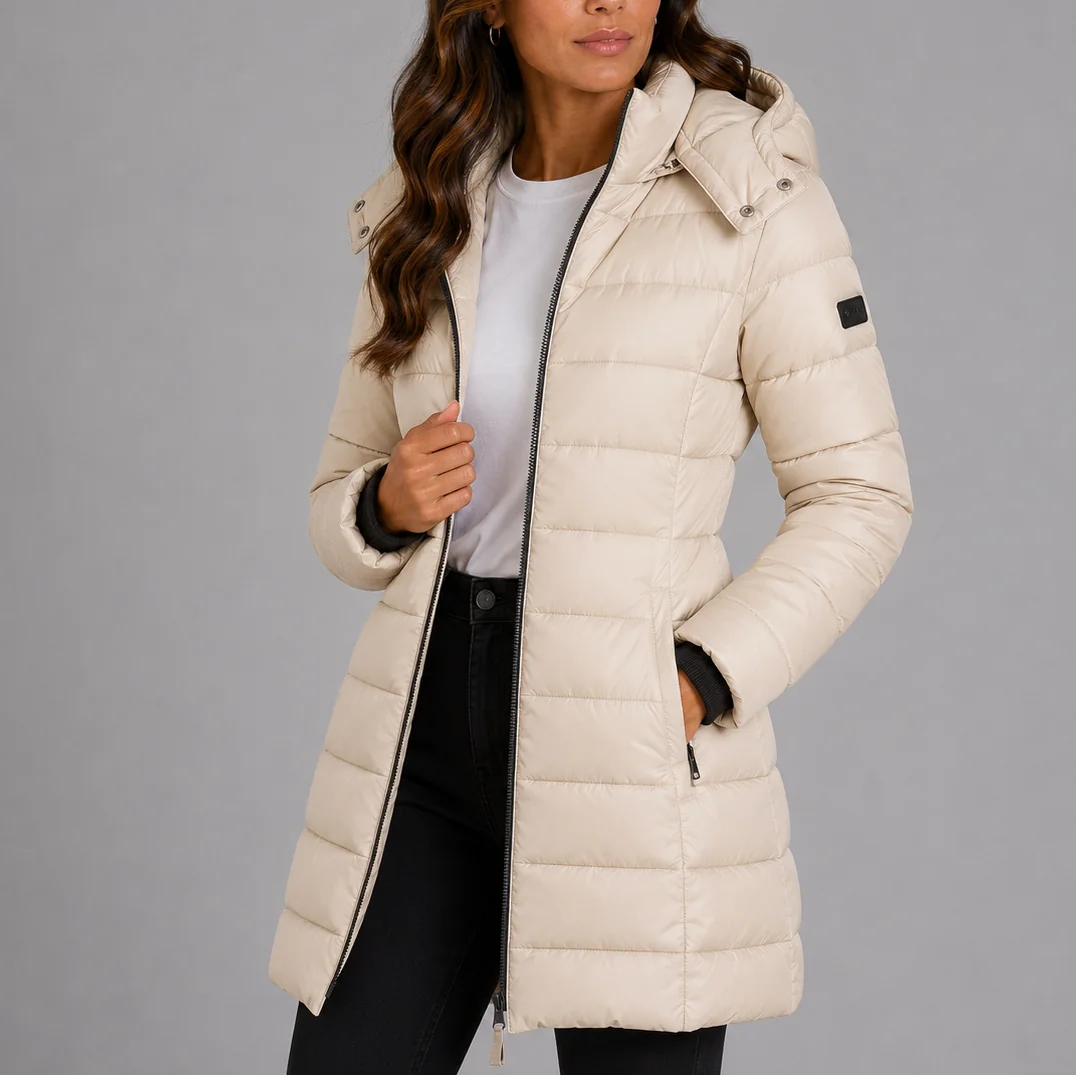 Hooded Quilted Puffer Jacket – Beige