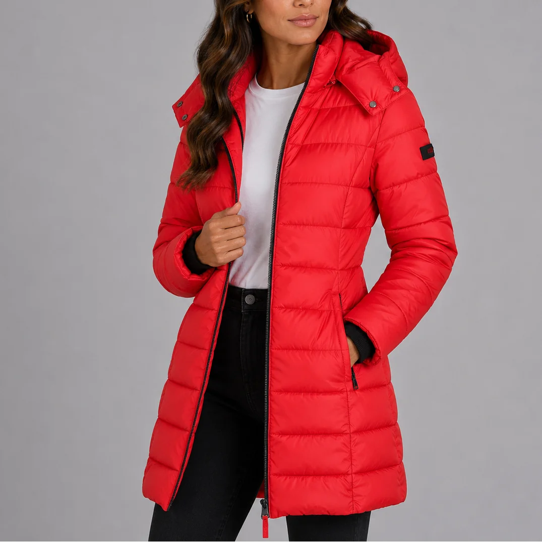Hooded Quilted Puffer Jacket – Red