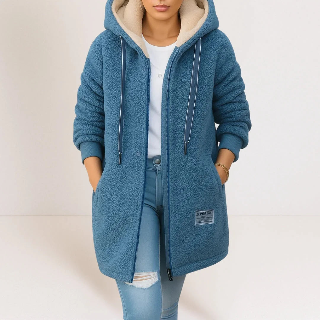 Longline Sherpa Hooded Jacket – Blue