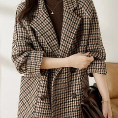 Houndstooth Blazer Coat – Brown