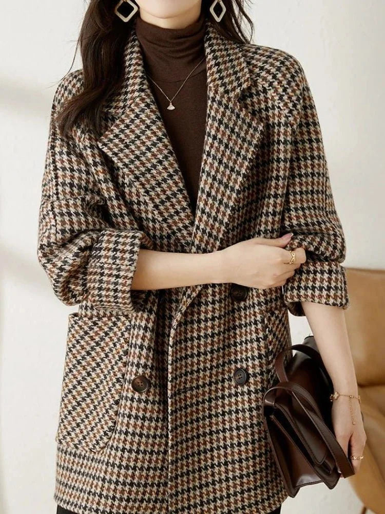 Houndstooth Blazer Coat – Brown