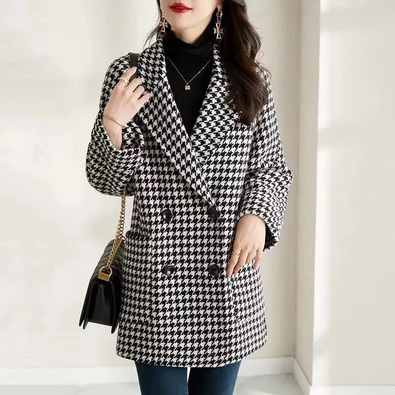 Houndstooth Blazer Coat – Black & White