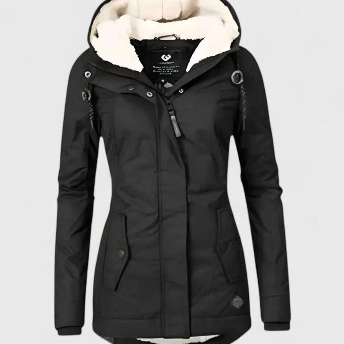 Waterproof Fleece-Lined Hooded Coat – Black