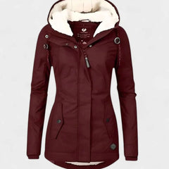Waterproof Fleece-Lined Hooded Coat – Red