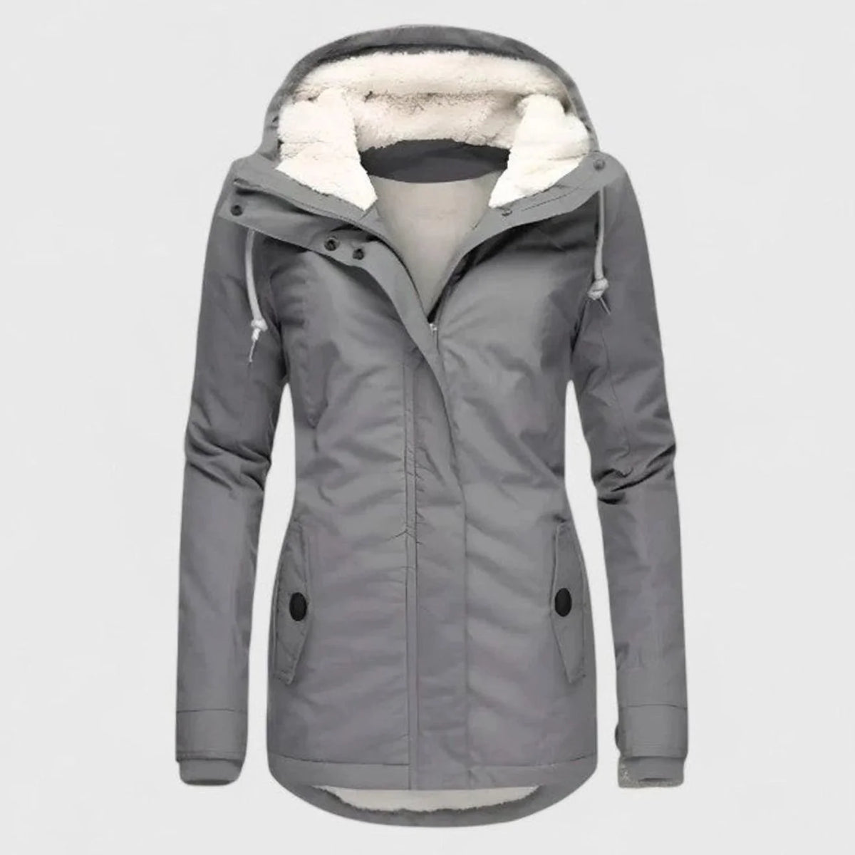 Waterproof Fleece-Lined Hooded Coat – Grey
